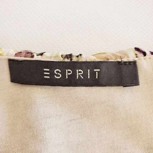 1465 * Esprit Floral Mesh Dress Cream Purple Green Size S Vintage 90s Y2K - Picture 3 of 8